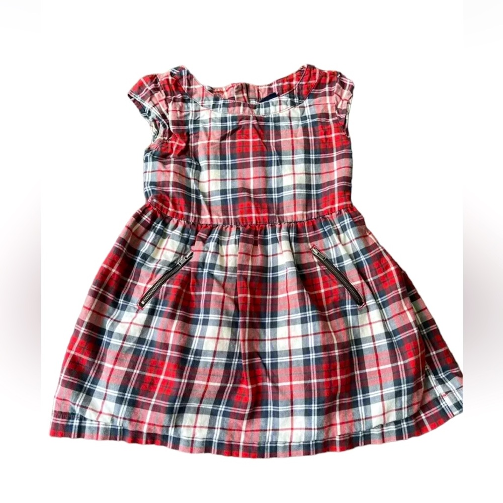 Gap Girls Fit & Flare Dress Red/White/Blue Plaid Cap Sleeve Lined Zip Up  XS 4/5